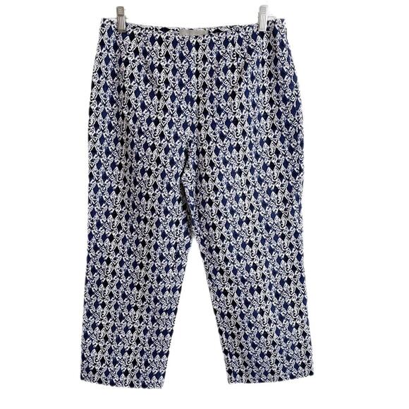 Liz Claiborne Women’s Audra Cropped Pants Size 4 Blue Ikat Print Stretch Trouser - Picture 1 of 10